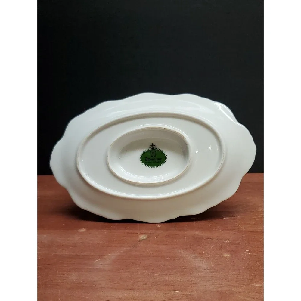 Renaissance II by Winterling Blue and White Gravy Boat Silver Scalloped Trim